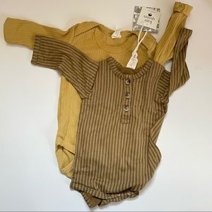 Kate Quinn long sleeve onesie set neutral ribbed striped